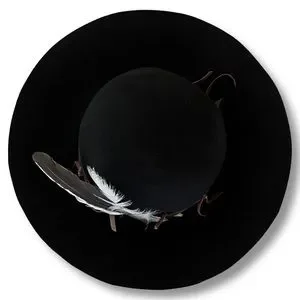 Black Wool Brimmed Hat with Leather Hatband Vintage Concho and Genuine Feathers Hand Crafted | Accessories | Black Wool Brimmed Hat With  main image 3